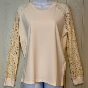NWT. Elegant Cream Lace Sleeve Top
